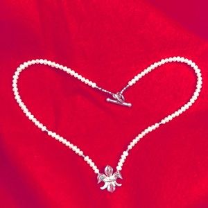 FLEUR DE LIS WITH PEARL NECKLACE STERLING  SILVER